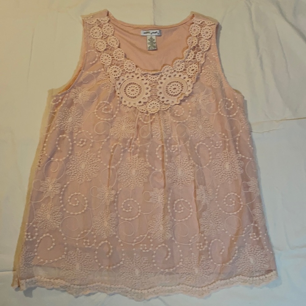 Sleeveless Pink Lace and Embroidered Top sz 1X
